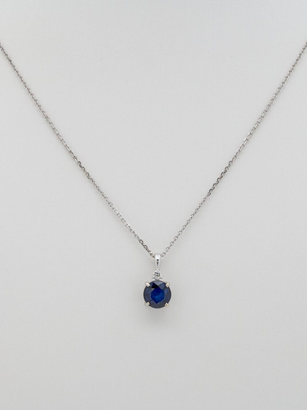 Ceylon Blue Sapphire Pendant with a Natural Diamond Accent in 14K White Gold - Picture 5 of 9